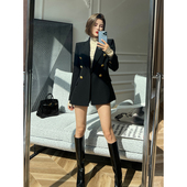 XULU原创高定纯色梭织绕纽钉扣轻奢气质长袖 直角肩驳领西装 外套