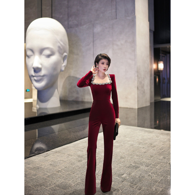 XULU原创丝绒方领订钻高阶气质名媛优雅复古修身长袖高腰连体裤,女装/女士精品,连体衣/裤,淘宝优惠券,粉丝福利购,淘宝优惠卷