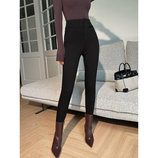 气质黑色百搭时髦感高腰长裤 XULU原创秋冬云感拉毛弹力修身 铅笔裤