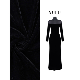 XULU原创轻奢黑色丝绒拼透视网性感高腰修身显瘦长袖高领连衣裙