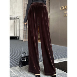 XULU原创轻奢丝绒复古美拉德松紧腰长裤显瘦休闲百搭垂感阔腿裤