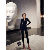 连体裤 XULU原创轻奢黑色丝绒复古高街感时髦性感修身 拉链长袖