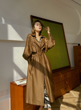 XULU原创秋季欧美人丝流金纱美拉德复古高级气质宽松长款风衣外套