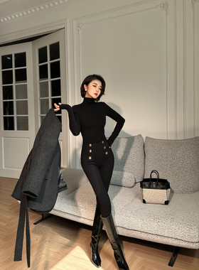 XULU原创秋冬罗马布弹力修身加绒铅笔裤黑色百搭时髦感高腰长裤