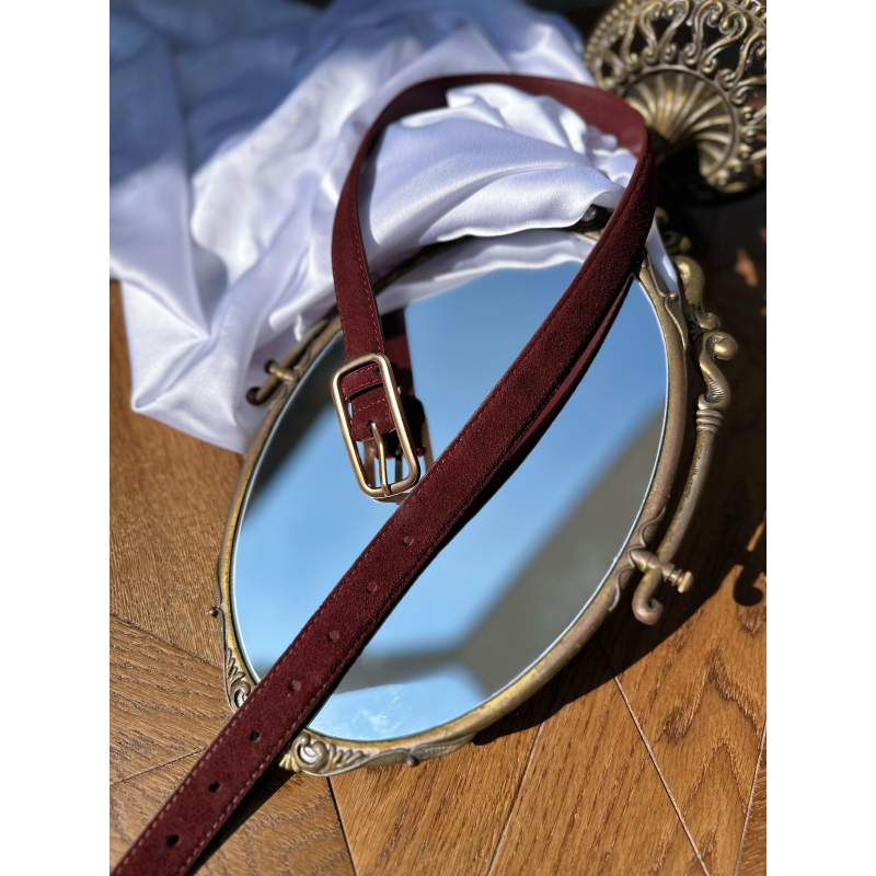 XULU原创新款酒红磨砂牛皮绒精致优雅金属扣可调节女士时尚皮带