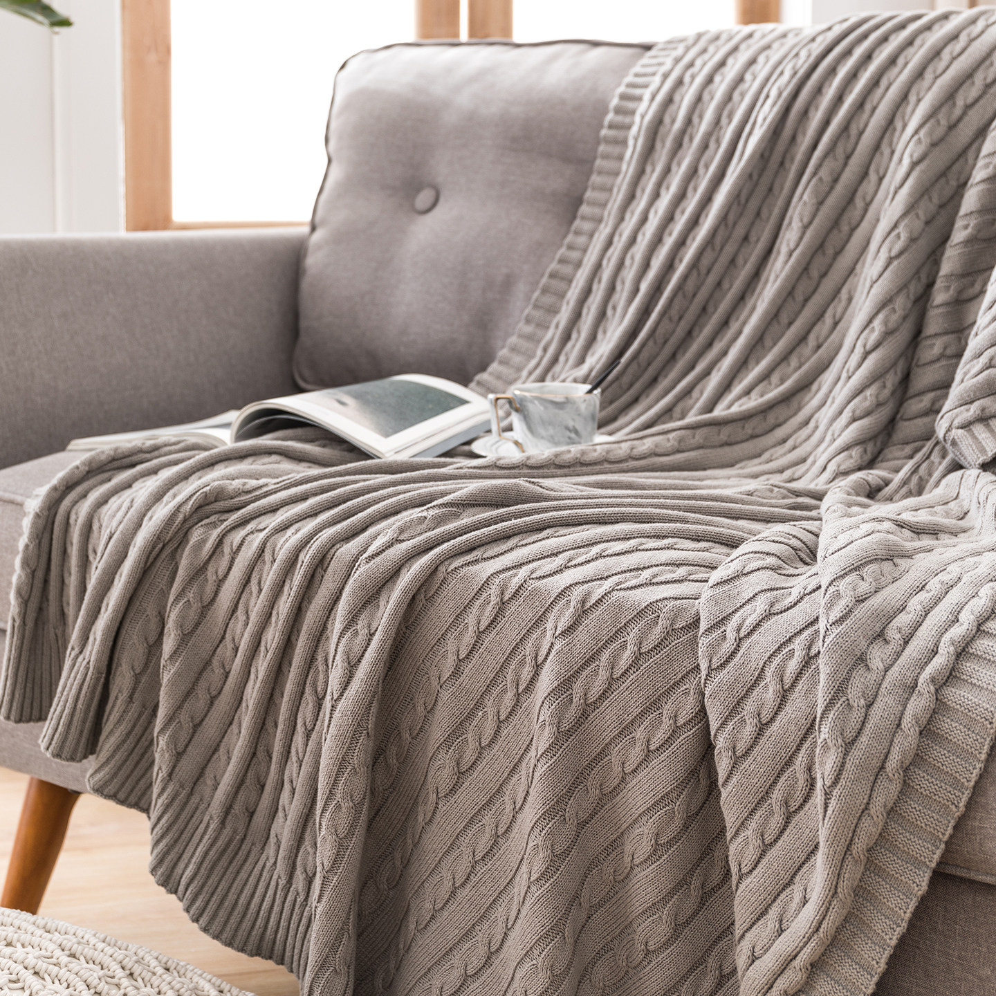 美容院纯棉北欧针织毛毯加厚保暖沙发盖毯办公室午睡休闲毛巾被子