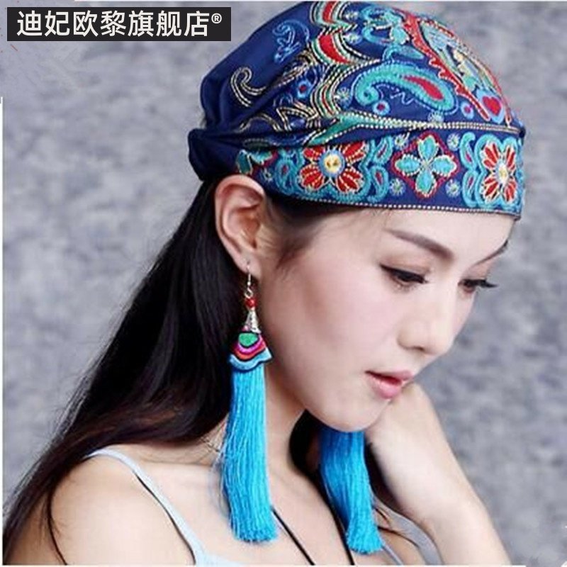 民族风四季包头帽时尚休闲旅游复古文艺百搭棉麻女士刺绣花帽子