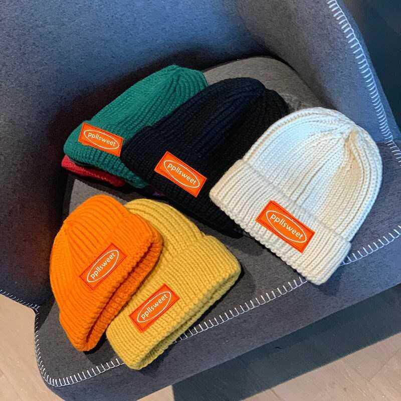 秋冬毛线帽女甜美可爱复古瓜皮帽韩版潮日系保暖纯色百搭针织帽男