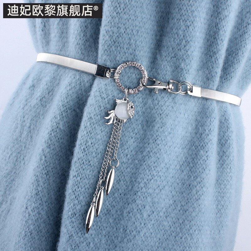 细腰带新款韩版甜美毛衣金色