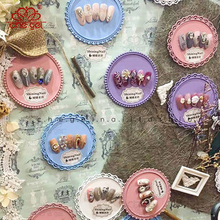 美甲工具日系新品 蕾丝边铁艺糖果色圆形爱心椭圆展示板展示框6色