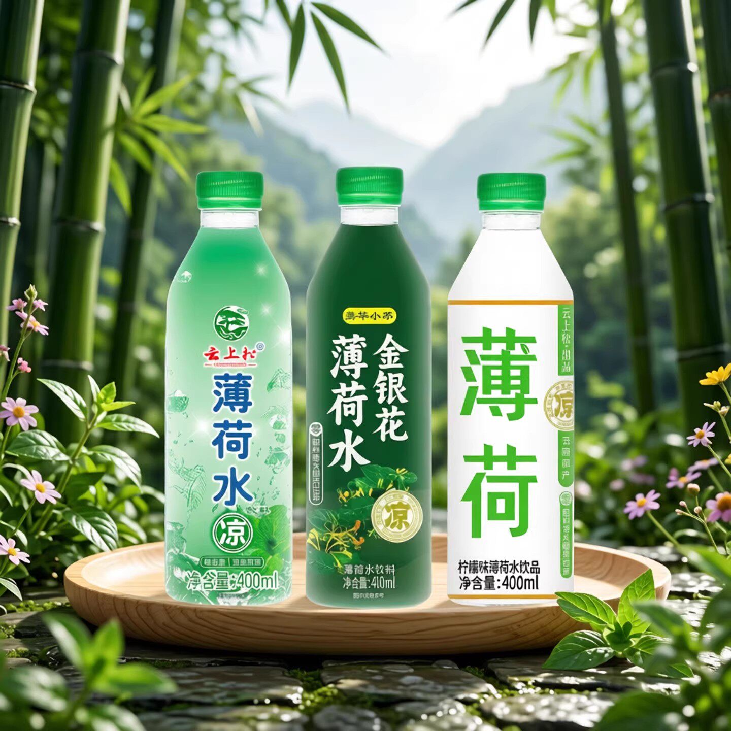 云南原产薄荷水清凉饮料金银花味经典原味柠檬味400mlx12瓶装整箱