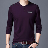 丝光纯棉胖子肥佬长袖 上衣V领打底小衫 t恤秋衣 男装 春秋加肥加大码