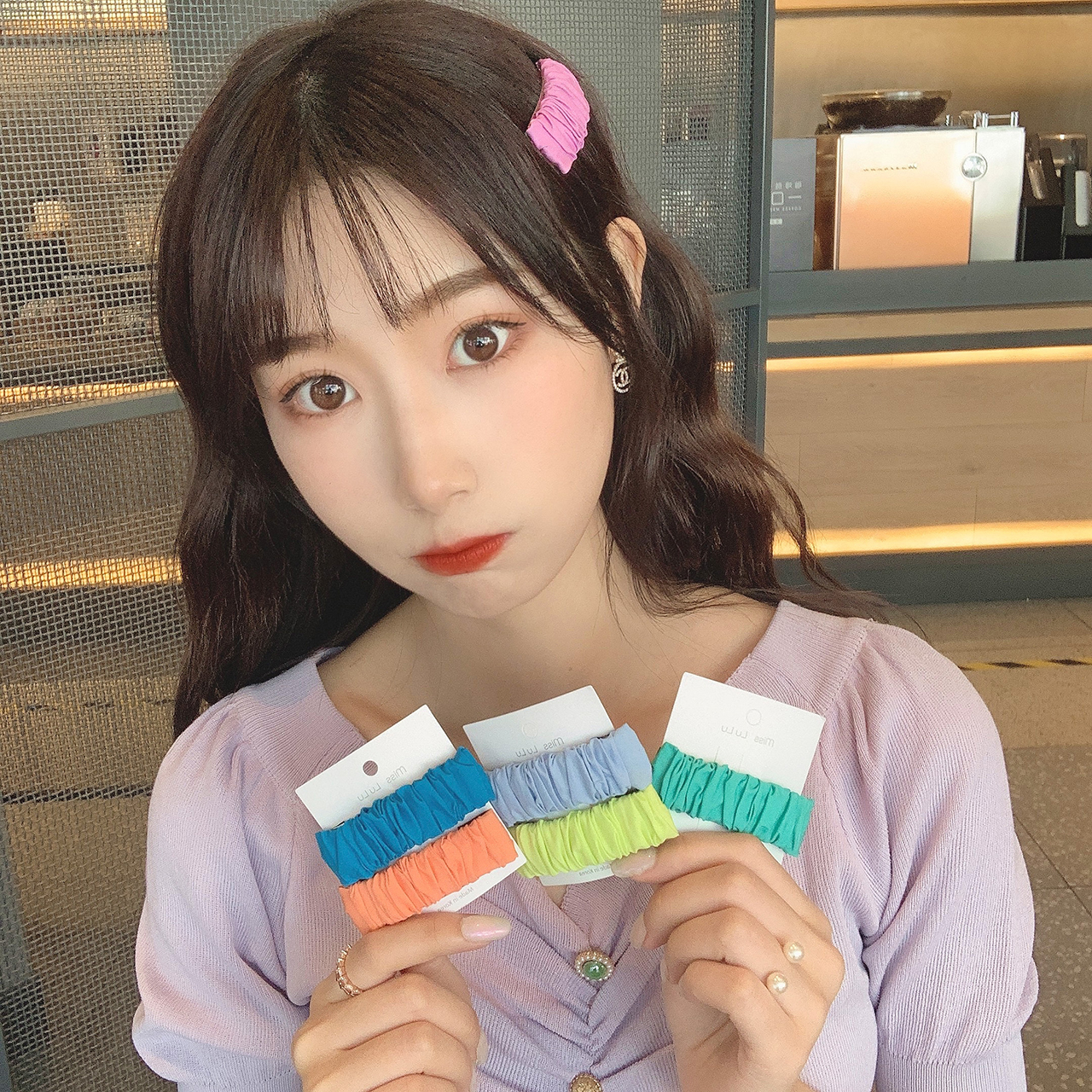 彩色网红少女褶皱发夹