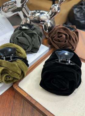 高级感玫瑰花丝绒抓夹花朵发夹盘发鲨鱼夹高马尾后脑勺发抓头饰