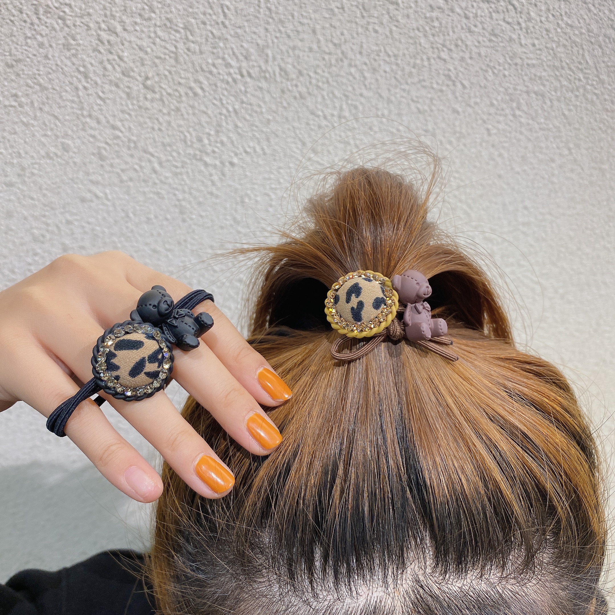 ins少女金属小熊豹纹网红发圈