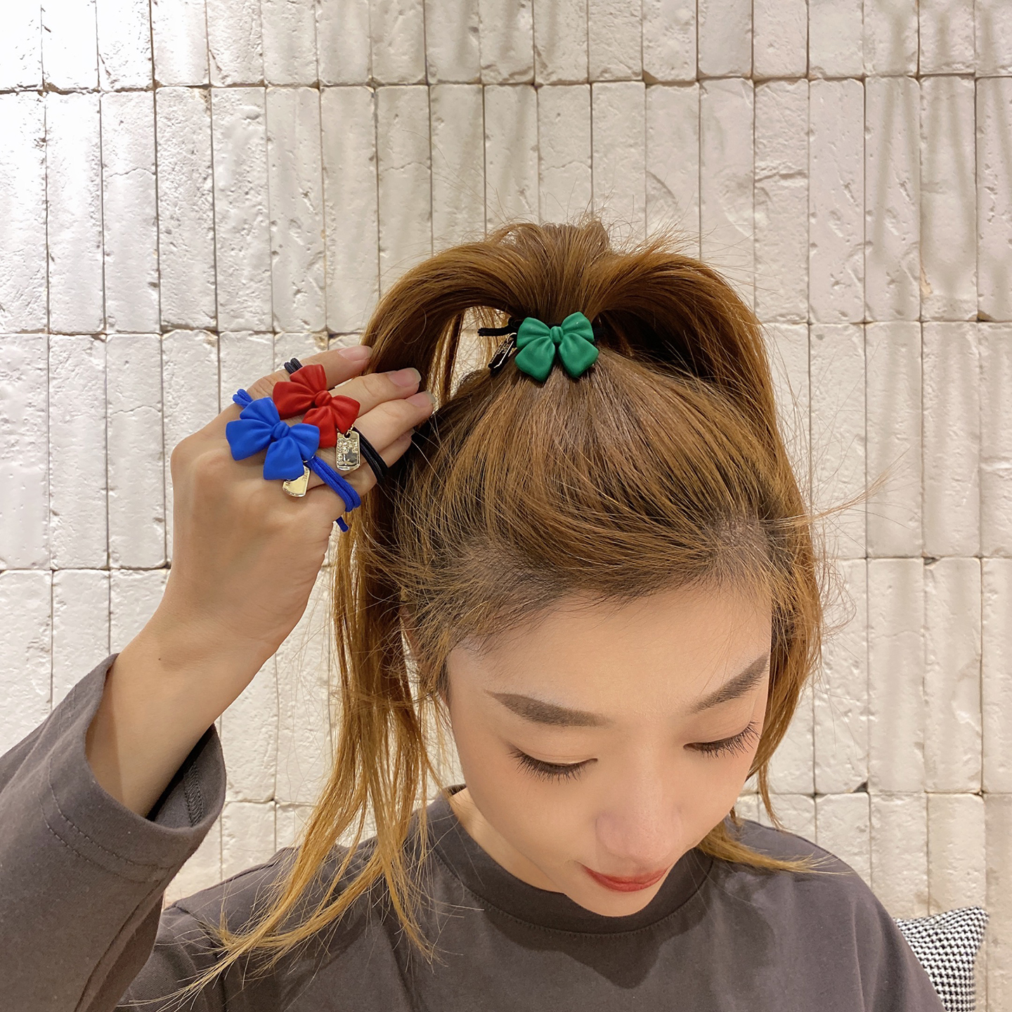 ins韩网金属烤漆头皮筋高发绳