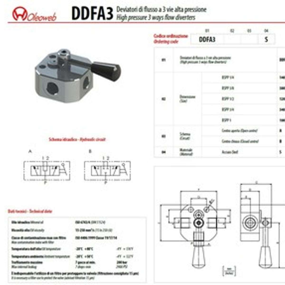 意大利进口Oleoweb手动双联三通换向阀DDF6SAE16A