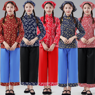 采茶服采茶园村姑碎花乡村阿庆嫂演出服秧歌服扭秧歌民族服装