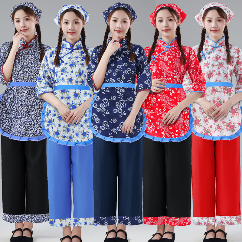 采茶服装女村姑碎花服装农村直播演出衣服客家服饰阿庆嫂舞蹈套装