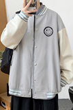 J905P53室内港风百搭学生情侣笑脸印花拼色棒球领夹克棒球服，男装夹克，电商A050