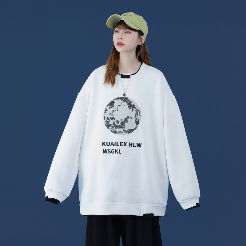 Y003P45中性风港风潮流情侣圆领假两件套头卫衣春季宽松百搭,男装卫衣,电商A050