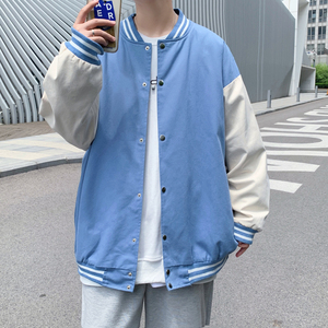 J909 P55 港风外景 休闲宽松拼色彩虹雪山印花棒球领港风情侣夹克图片