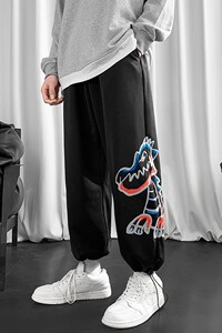 K185 P50 短句风 时尚印花束脚阔腿长裤休闲百搭潮流哈伦裤图片