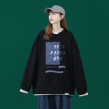 Y002P45中性风情侣潮流春季港风假两件圆领套头卫衣宽松百搭，男装卫衣，电商A050