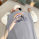 J909P55室内港风宽松港风情侣彩虹印花夹克棒球领棒球服休闲春，男装夹克，电商A050