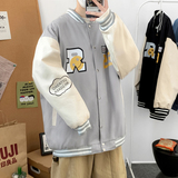 J902P59室内港风港风情侣棒球领棒球服拼色夹克字母印花学生潮，男装夹克，电商A050