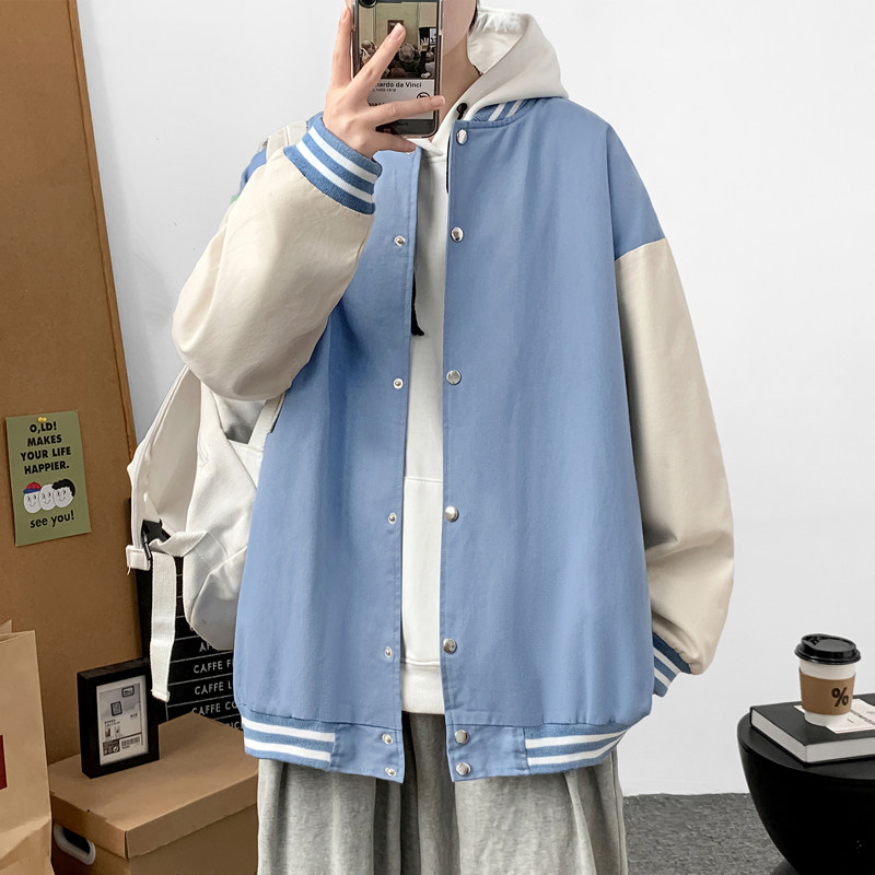 J909P55室内港风春装夹克彩虹雪山印花情侣港风棒球领棒球服潮,男装夹克,电商A050