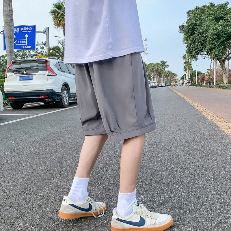 K162P23外景冰丝纯色五分裤短裤夏装凉爽薄款中性风情侣装学生,男装休闲裤,电商A050
