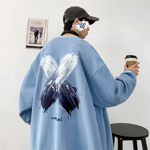 Y8888 P55 室内港风 棒球领叉叉雪山印花情侣港风棒球服开衫卫衣图片