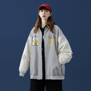 J902 P59 中性风  港风拼色夹克字母印花情侣青年棒球服宽松休闲图片