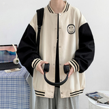 J905P53室内港风笑脸印花港风棒球领棒球服情侣拼接撞色夹克，男装夹克，电商A050