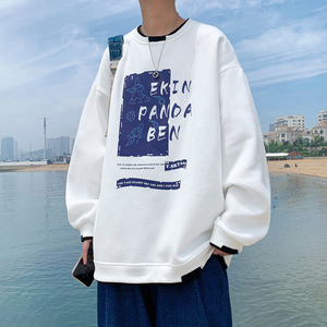 Y002 P45 港风外景 字母印花卫衣青年学生假两件圆领套头卫衣图片