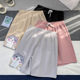 W2031P42港风平铺圆领套装纯棉短袖卡通猫咪印花休闲短裤运动，男装休闲裤，电商A050