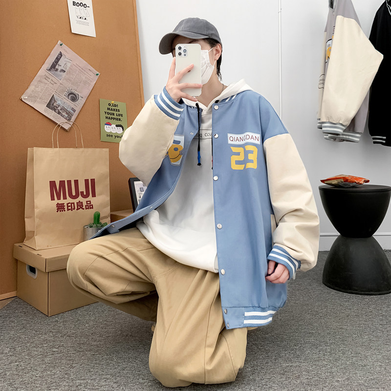 J902P59室内港风宽松港风拼色夹克情侣棒球服棒球领字母印花,男装夹克,电商A050