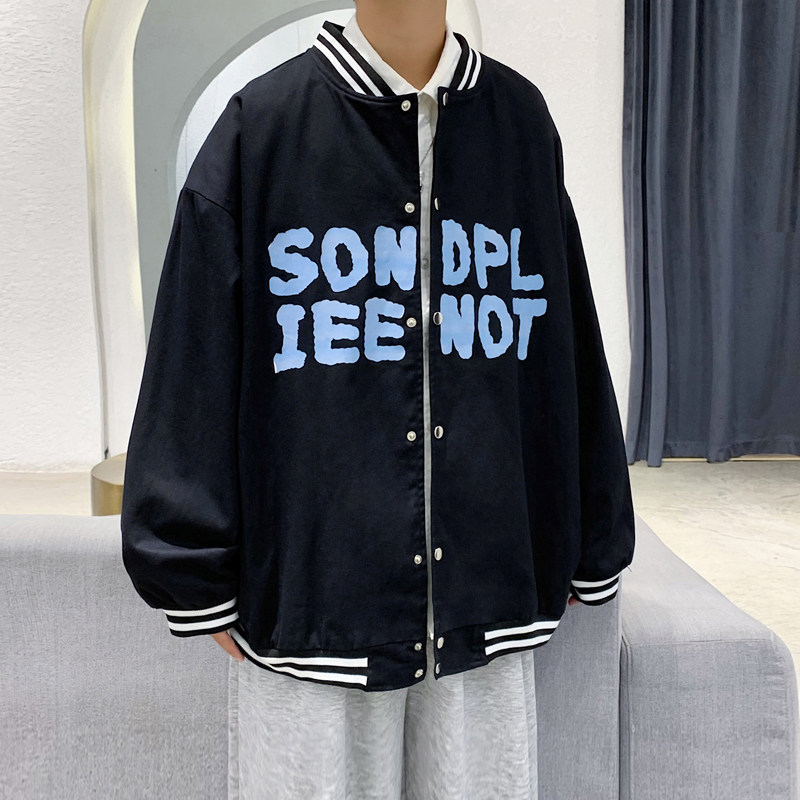 J906P50基地港风百搭大码青年情侣字母印花棒球领棒球服夹克潮,男装卫衣,电商A050