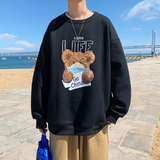 Y103P32港风外景圆领套头青年休闲卫衣小熊印花情侣卫衣，男装卫衣，电商A050