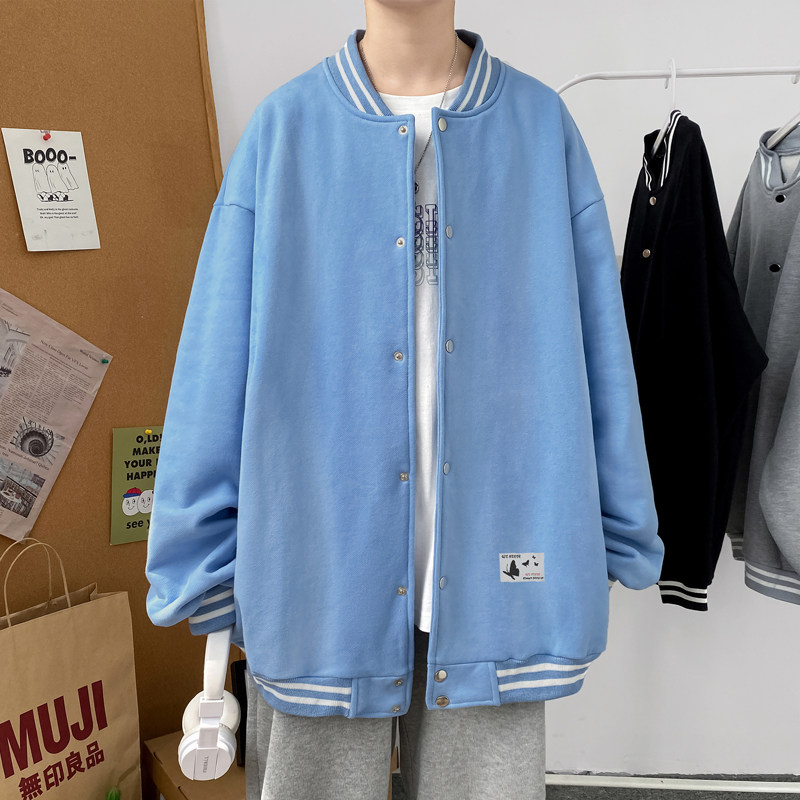 Y8801P55室内港风棒球领卫衣蝴蝶印花潮流宽松学生情侣装百搭,男装卫衣,电商A050