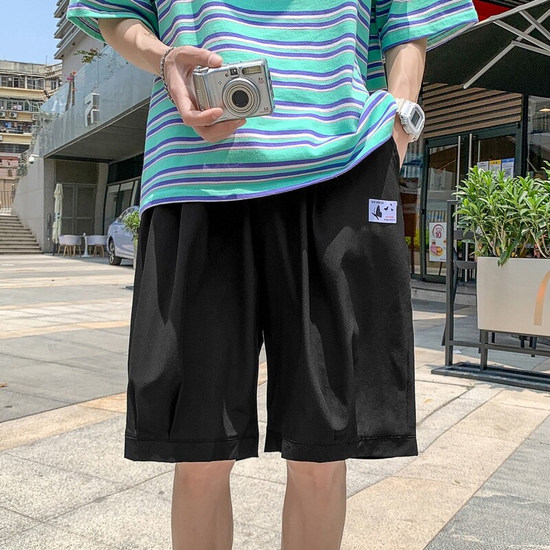 K1620P24外景冰丝蝴蝶印花港风夏装短裤五分裤百搭情侣装休闲,男装休闲裤,电商A050