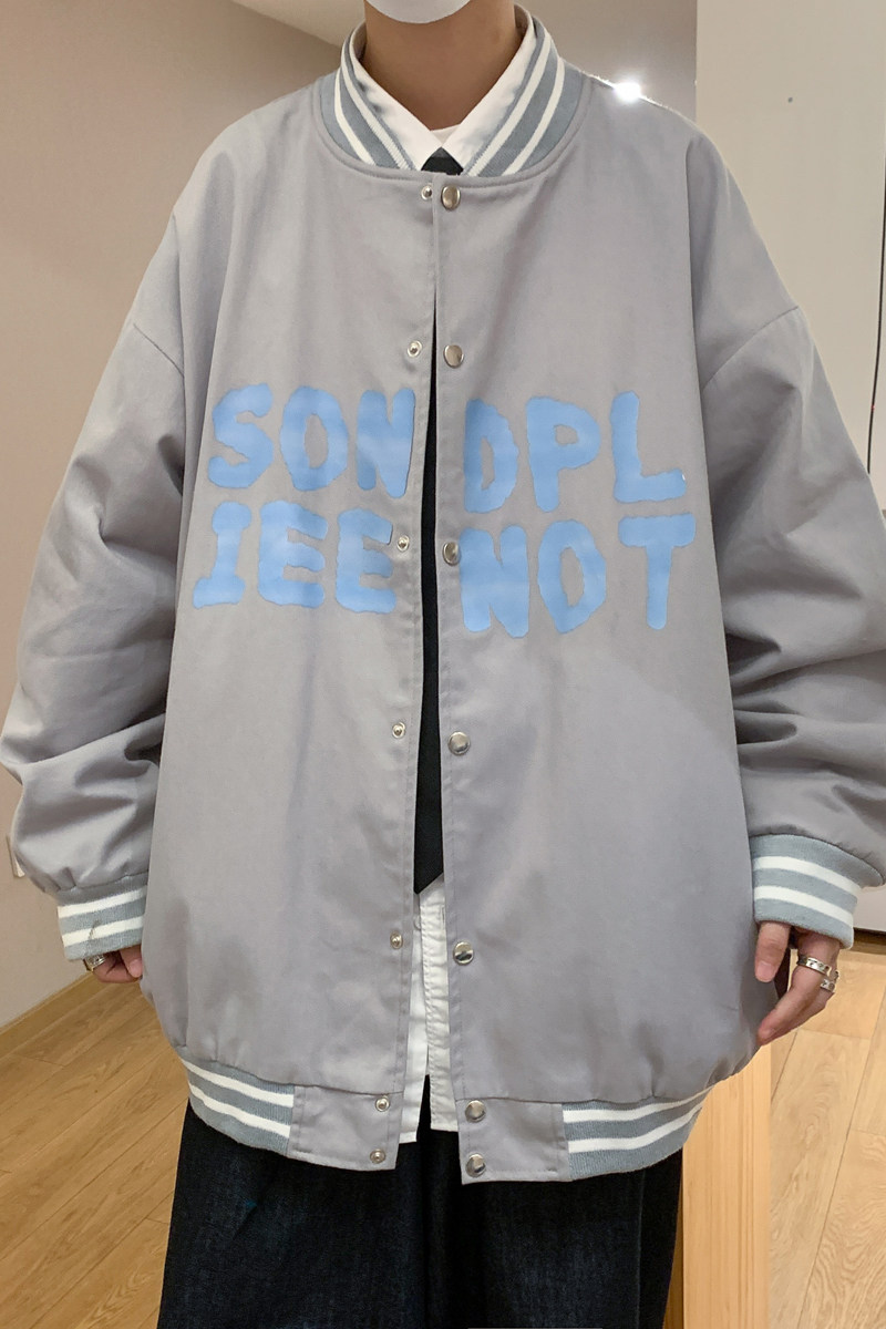 J906P50港风外景春装休闲宽松字母印花棒球领港风夹克情侣青年,男装卫衣,电商A050