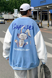 Y8889P55港风外景拼色兔子印花棒球领棒球服开衫卫衣情侣港风，男装卫衣，电商A050