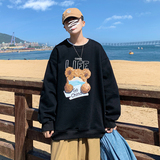 Y103P32港风外景圆领套头青年休闲卫衣小熊印花情侣卫衣，男装卫衣，电商A050