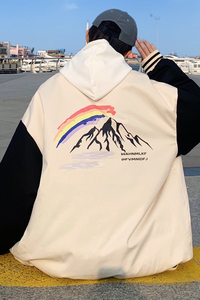 J909 P55 港风外景 彩虹雪山印花拼色休闲棒球领宽松情侣夹克潮流图片