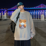 Y103P32港风外景小熊印花情侣圆领套头卫衣青年休闲卫衣，男装卫衣，电商A050