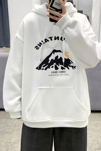Y108 P32 基地港风 百搭春装连帽套头卫衣雪山印花情侣港风宽松图片