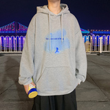 Y110P32港风外景小熊云朵印花连帽套头卫衣青年宽松潮，男装卫衣，电商A050