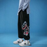 K185P50蓝底春夏时尚宽松恐龙印花休闲九分裤阔腿百搭长裤，男装休闲裤，电商A050
